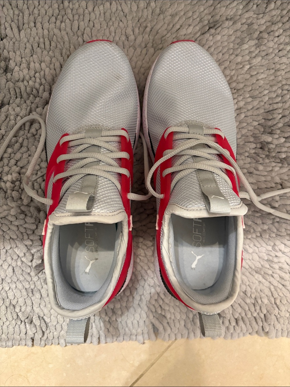 Puma Light Gray and Red Women's Running Sneakers